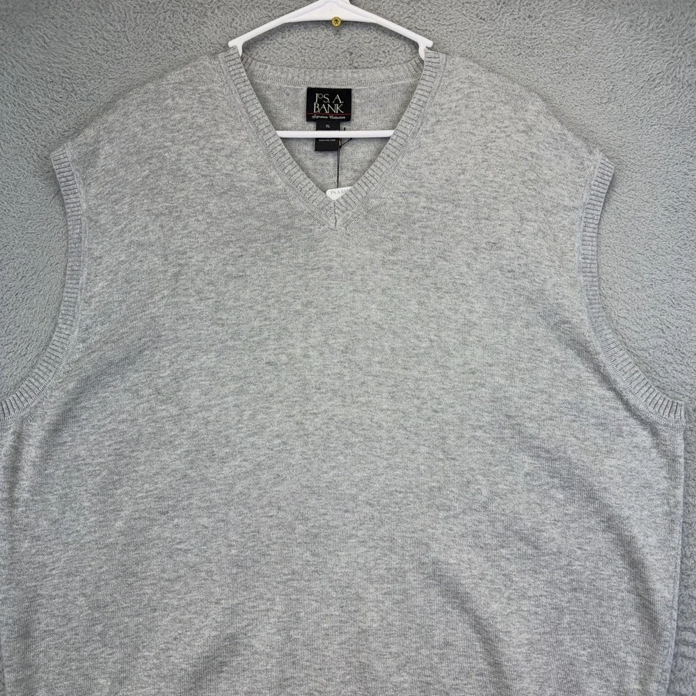 Jos A Bank Sweater Vest Mens XL Light Gray Heather Pima Cotton V Neck Knit